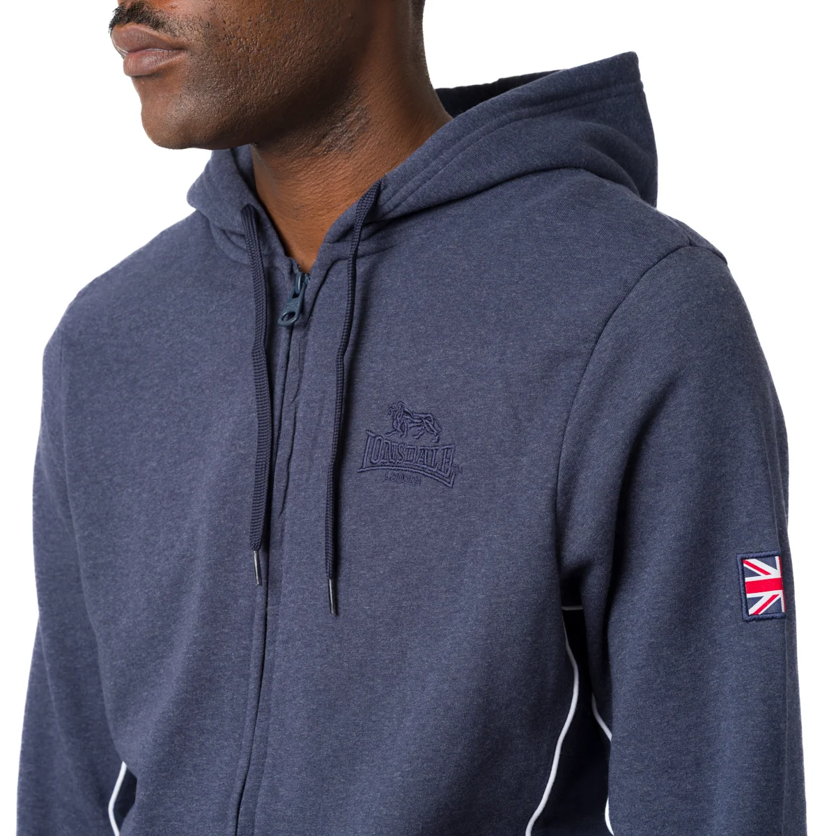 Felpa blu denim da uomo full zip con cappuccio Lonsdale