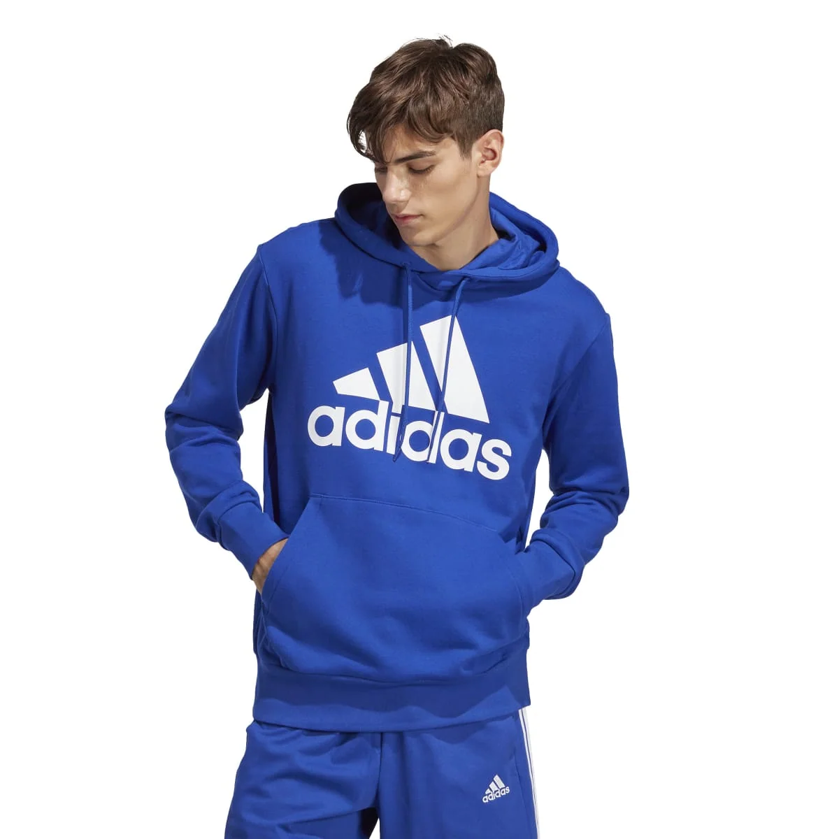 Felpa con cappuccio blu da uomo con tasca a marsupio adidas Essentials