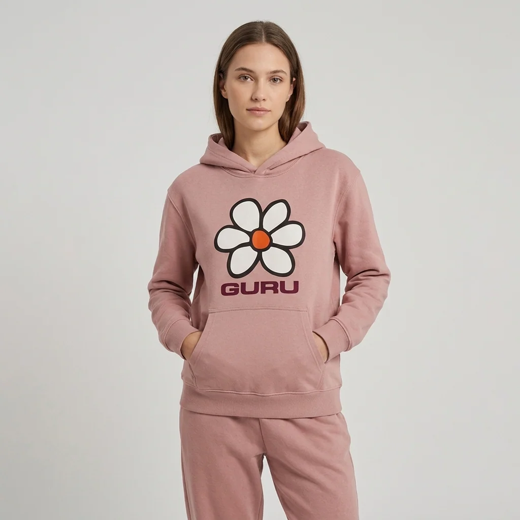 Felpa con cappuccio da Donna Rosa con maxi fiore Guru