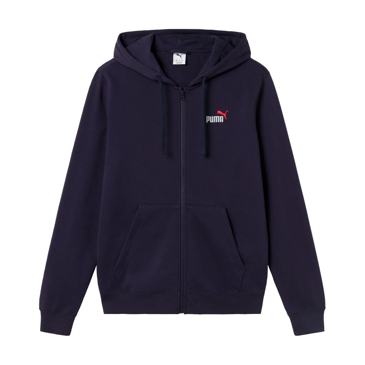 Felpa con cappuccio e zip da uomo blu navy con logo rosso Puma