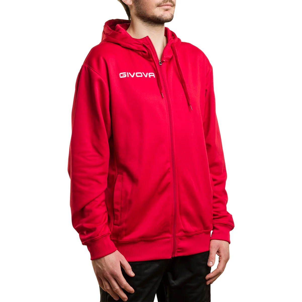 Felpa con cappuccio e zip rossa da uomo con logo Givova
