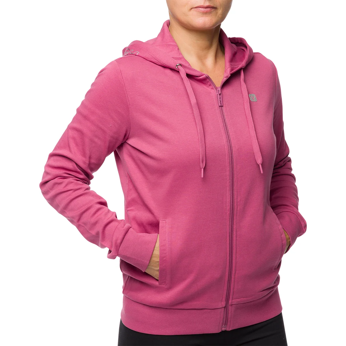 Felpa con cappuccio fucsia da donna con zip e tasche Freddy
