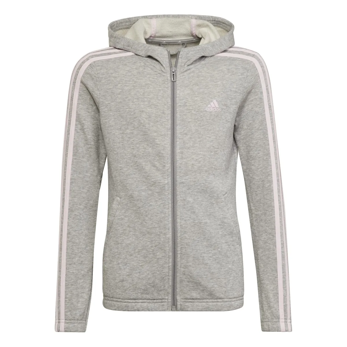Felpa con cappuccio grigia da bambina adidas Essentials 3-Stripes