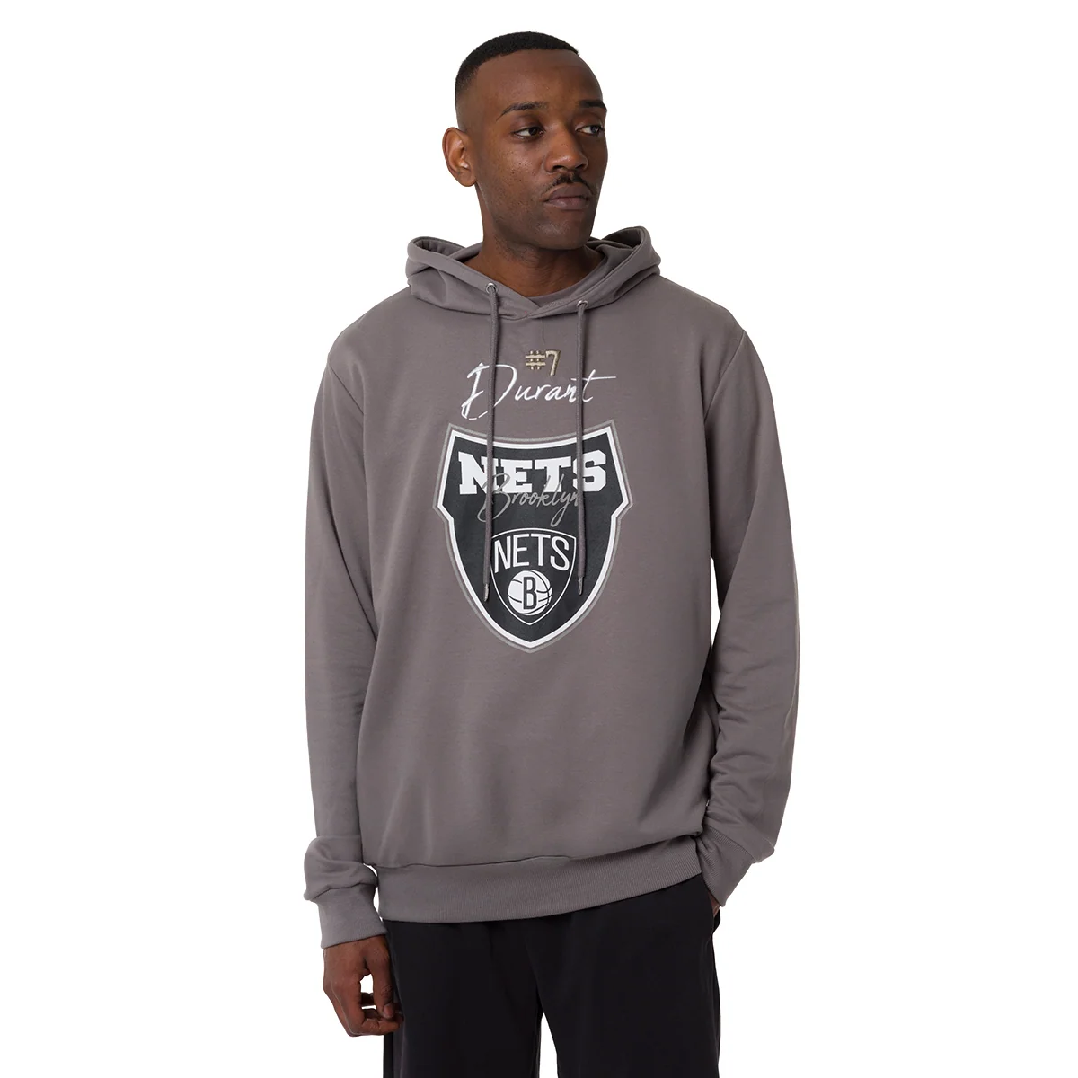 Felpa con cappuccio Grigia da Uomo con tasche e stampa Brooklyn Nets NBA