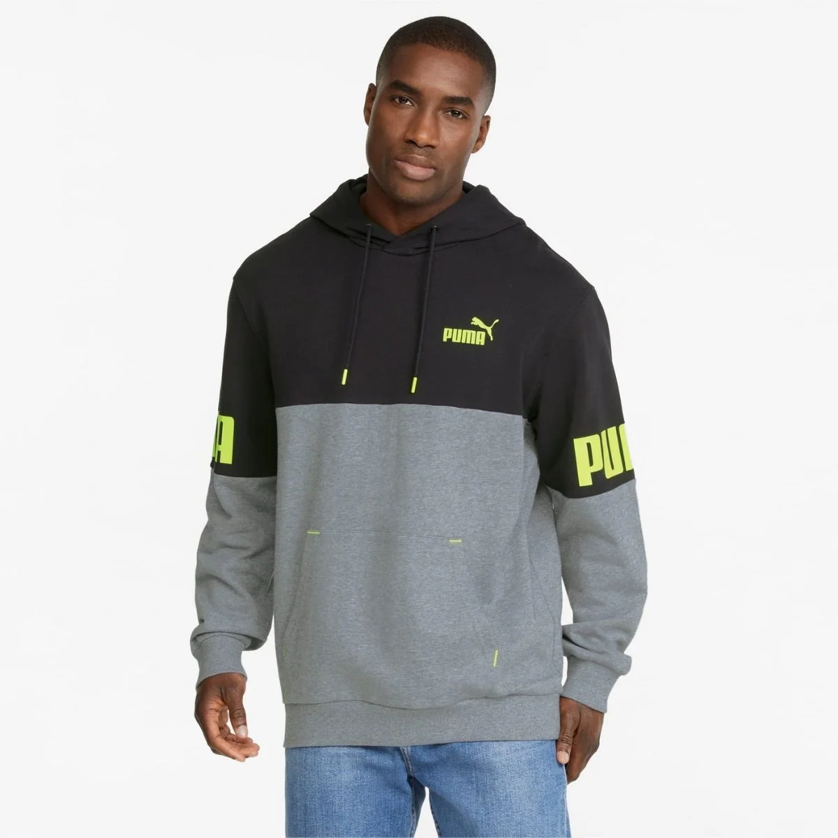 Felpa con cappuccio grigia da uomo Puma Power Colorblock