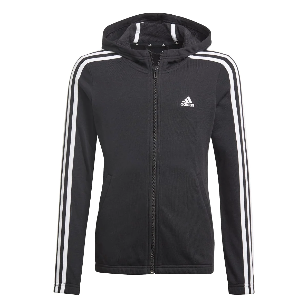 Felpa con cappuccio nera da bambina adidas Essentials 3-Stripes