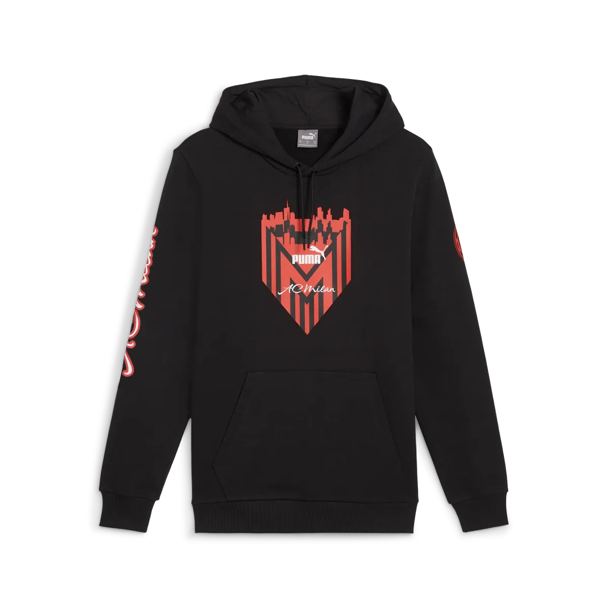 Felpa con cappuccio nera da uomo con tasca a marsupio Puma AC Milan Ftblicons