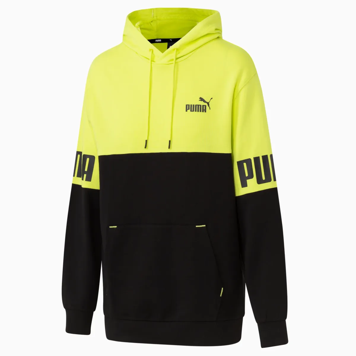 Felpa con cappuccio nera e gialla da uomo Puma Power Colorblock