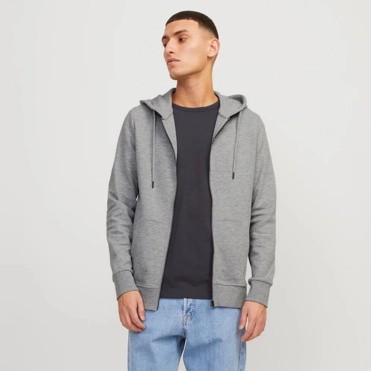 Felpa da uomo grigia con zip e cappucio Jack & Jones
