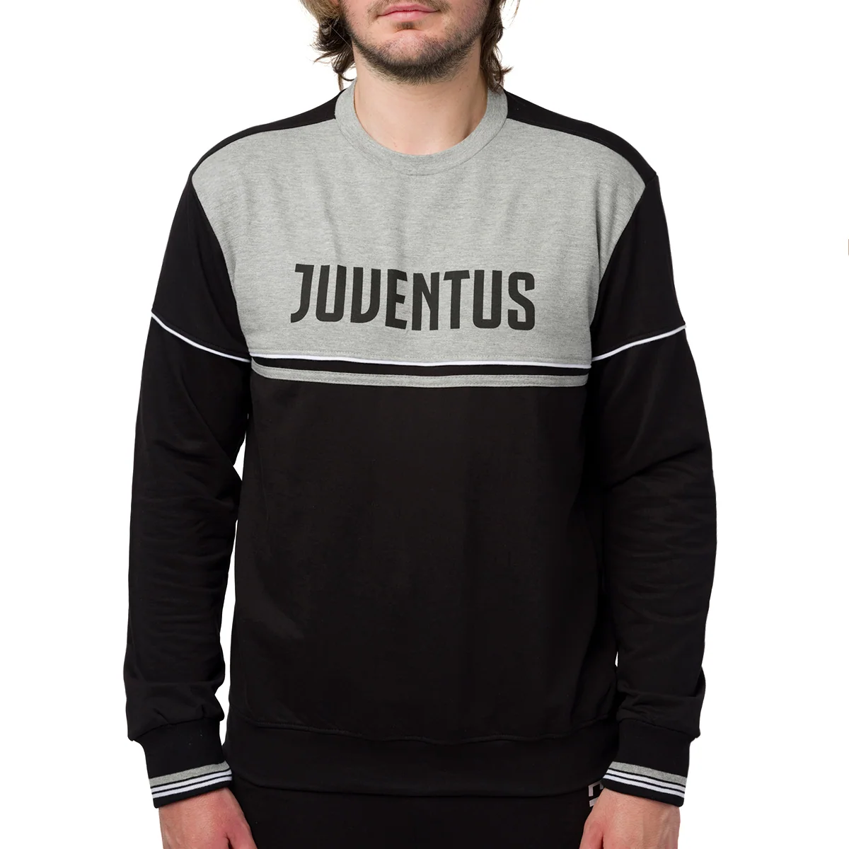 Felpa da uomo nera e bianca con stampa e logo Juventus