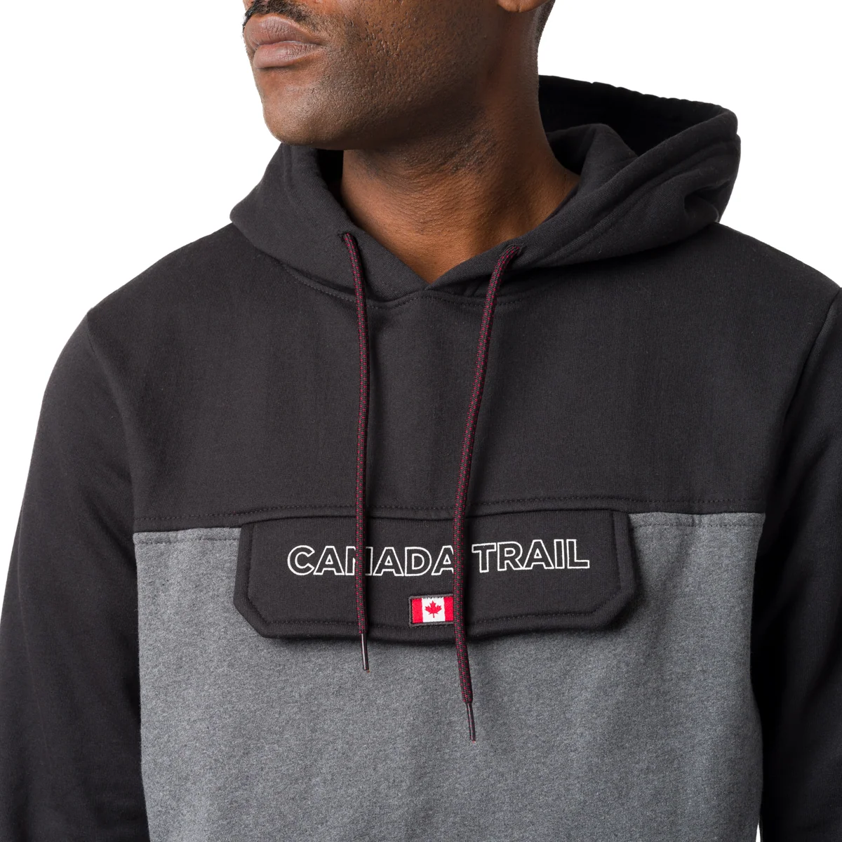 Felpa full zip da uomo grigia bicolore con tasca e patta Canada Trail