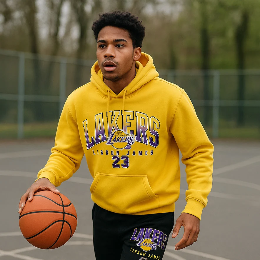 Felpa gialla con cappuccio e tasca e mega logo Los Angeles Lakers NBA