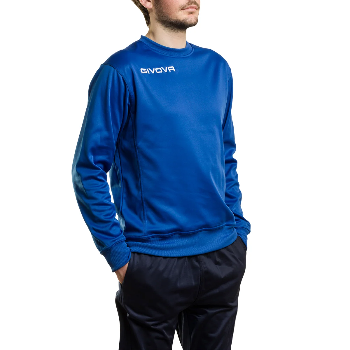 Felpa girocollo azzurra da uomo con logo Givova