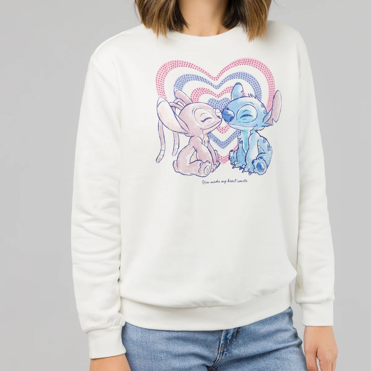 Felpa girocollo bianca da Donna con stampa Lilo & Stitch Disney