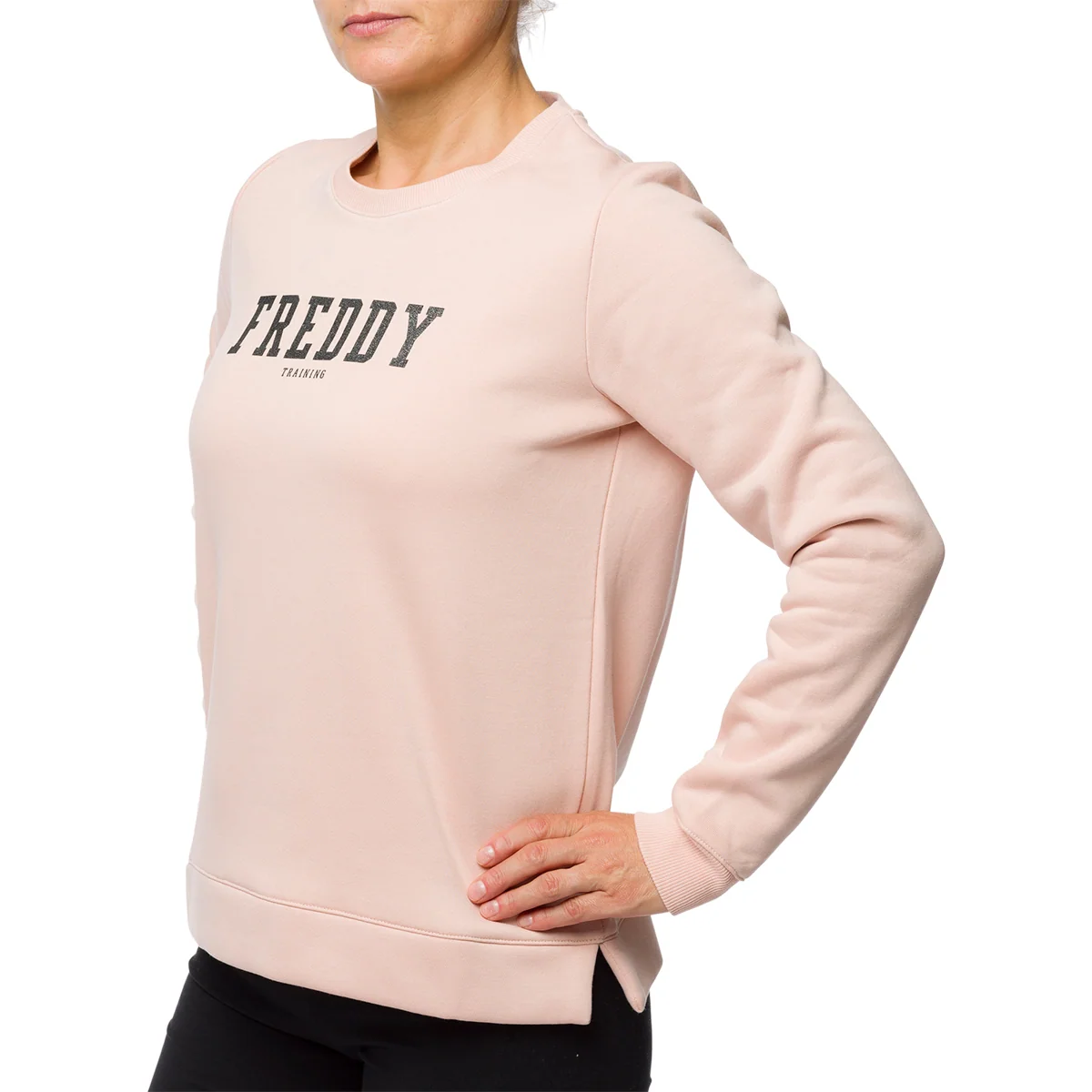 Felpa girocollo rosa da donna con logo glitterato Freddy