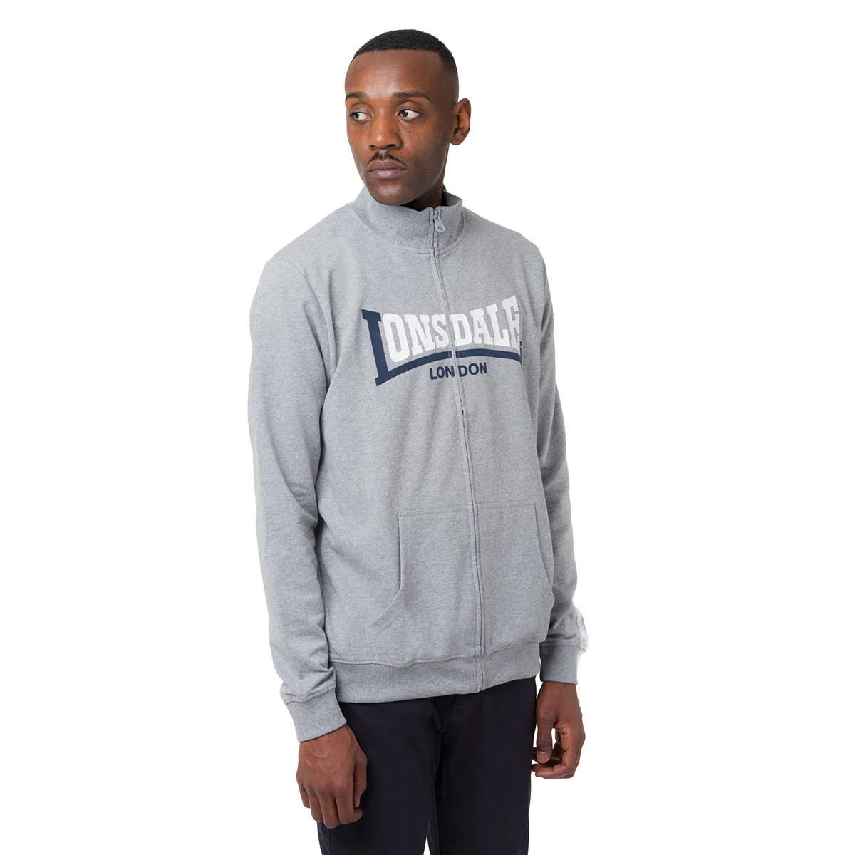 Felpa Grigia da Uomo in Cotone con Zip e Logo frontale Lonsdale