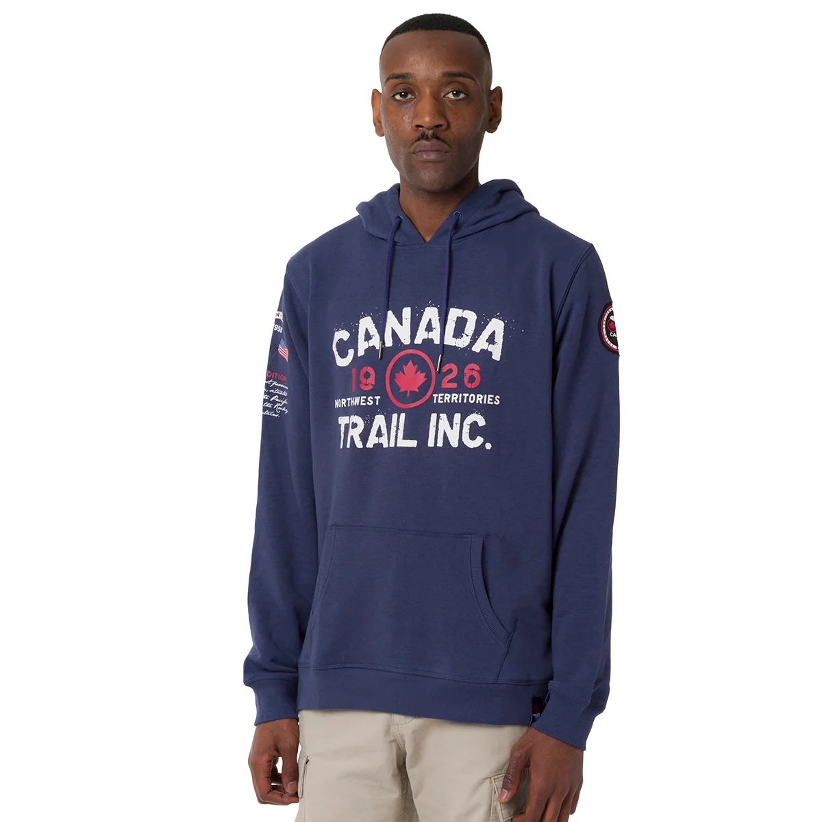 Felpa in cotone con Cappuccio Blu da Uomo con logo frontale Canada Trail