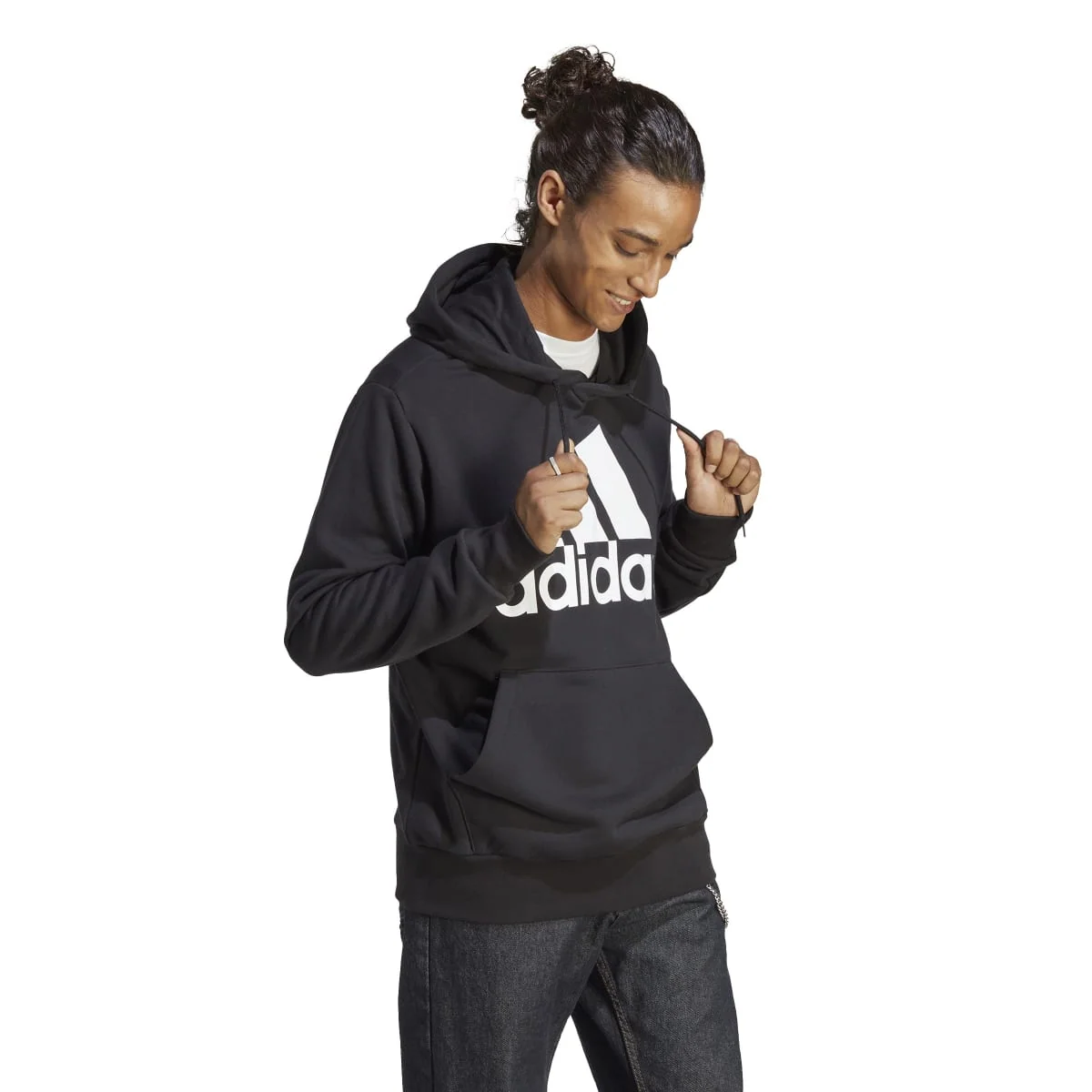 Felpa nera da uomo con cappuccio e tasche adidas Essentials