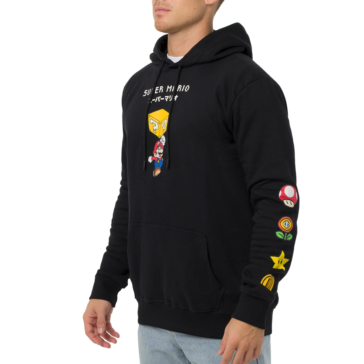 Felpa nera da Uomo con stampa fronte e retro Super Mario