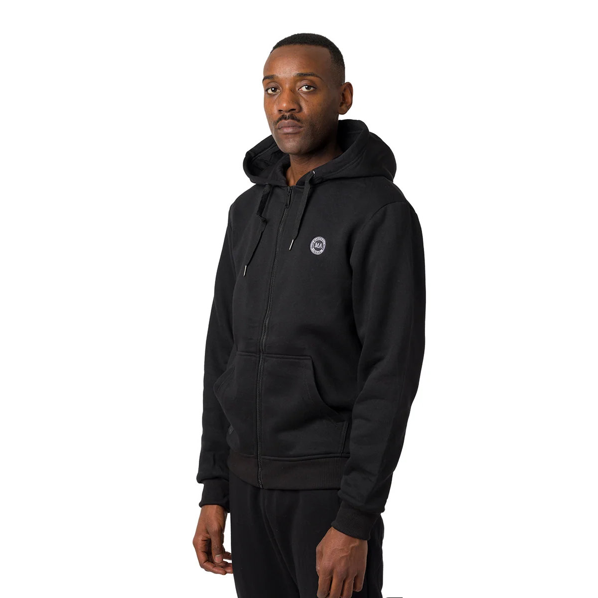 Felpa nera da uomo full zip con cappuccio e tasche a patta Marshall