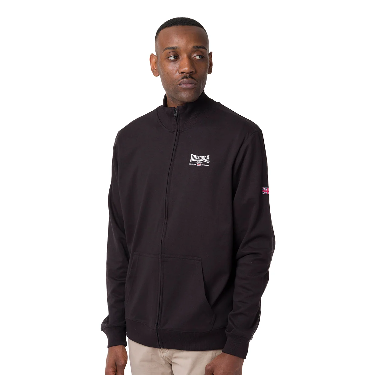 Felpa Nera da Uomo in Cotone con Zip e Logo Ricamato Lonsdale