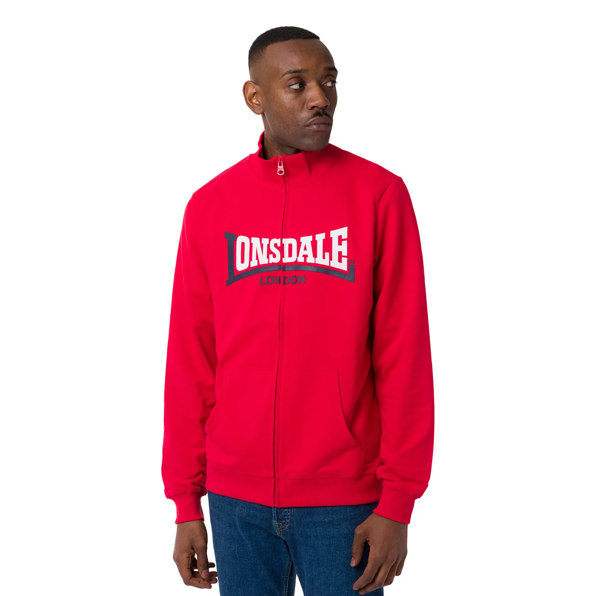 Felpa Rossa da Uomo in Cotone con Zip e Logo frontale Lonsdale