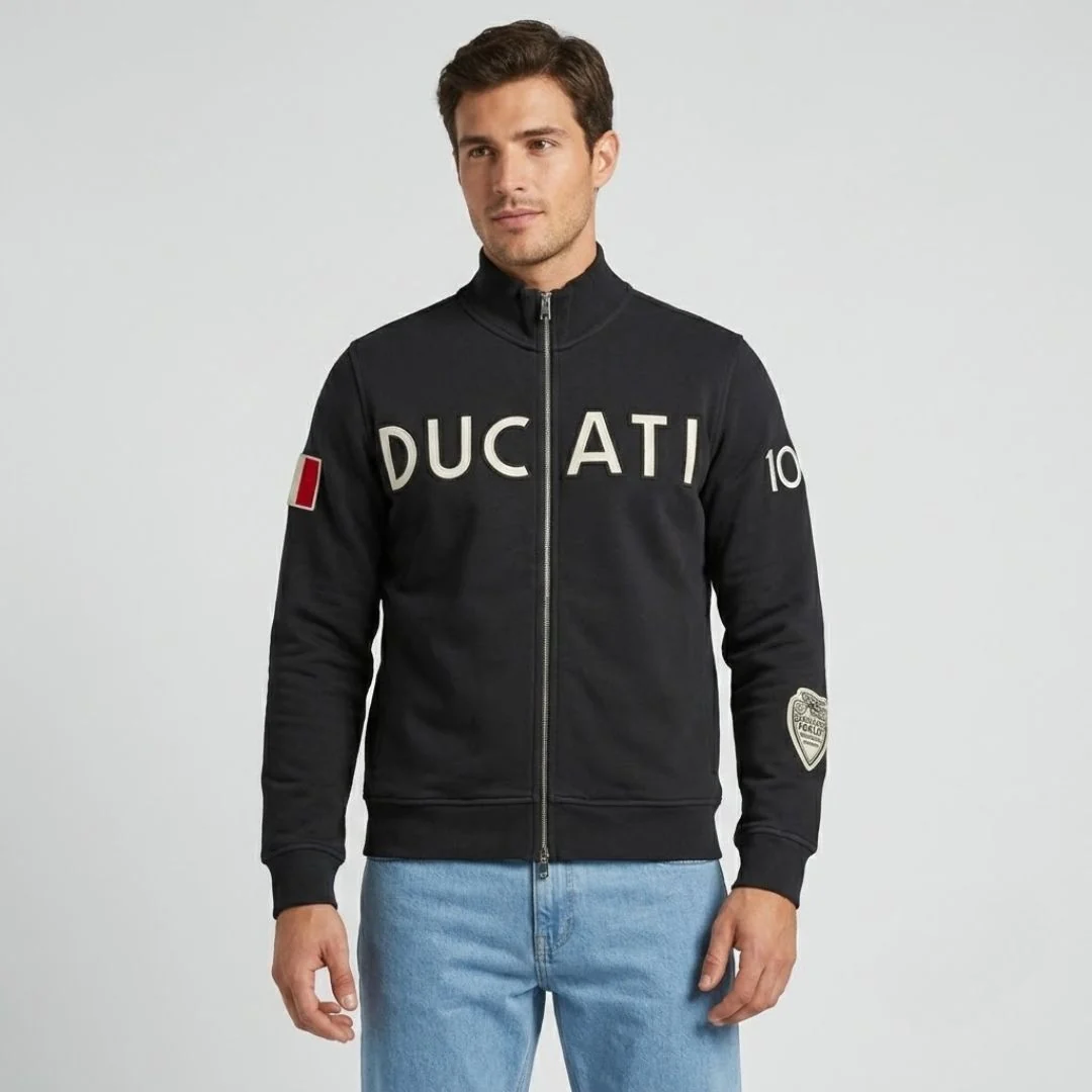 Felpa Uomo con zip Nero Slavato Limited Edition Ducati 100