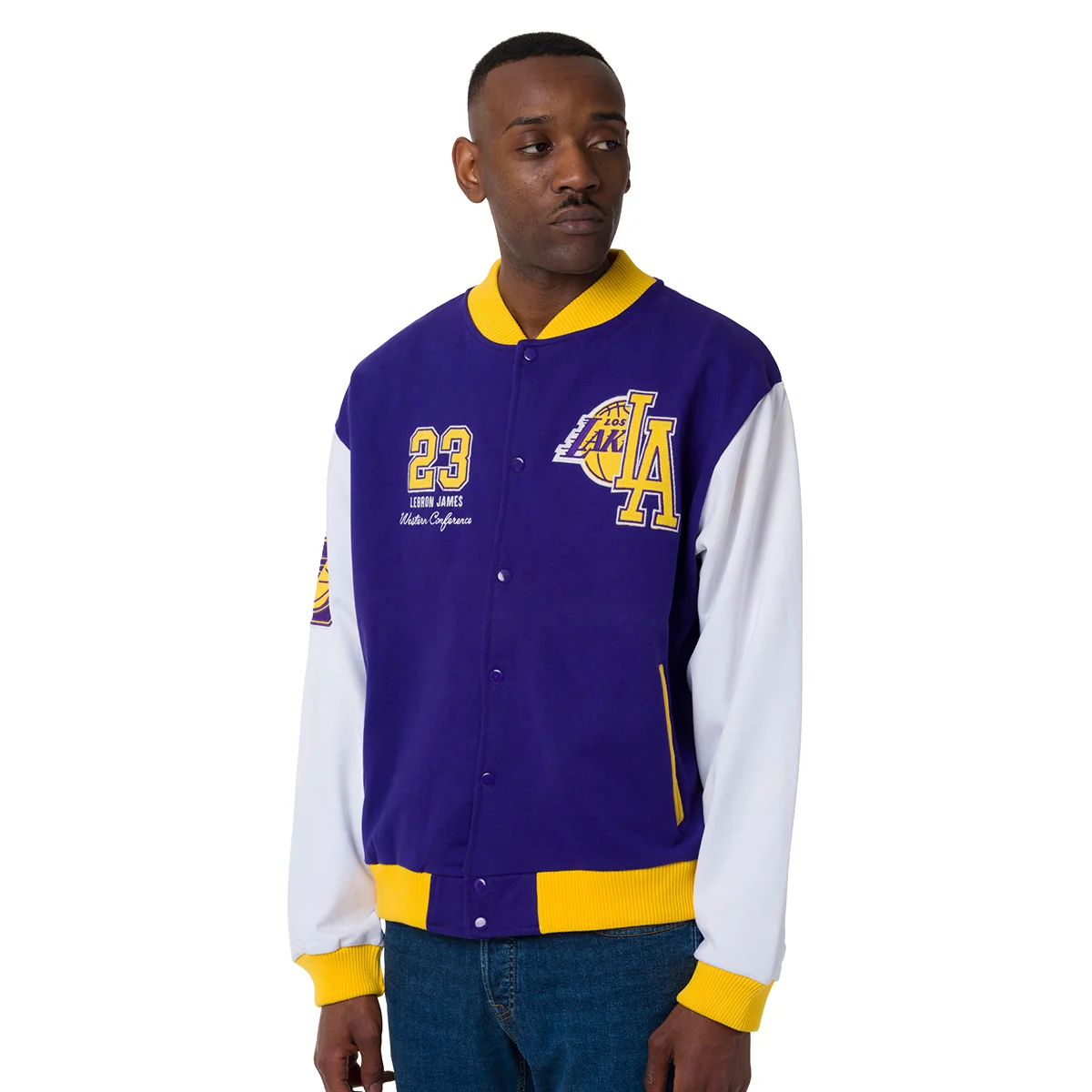 Giacca Bomber da Uomo viola giallo e bianca con ricami LA Lakers NBA
