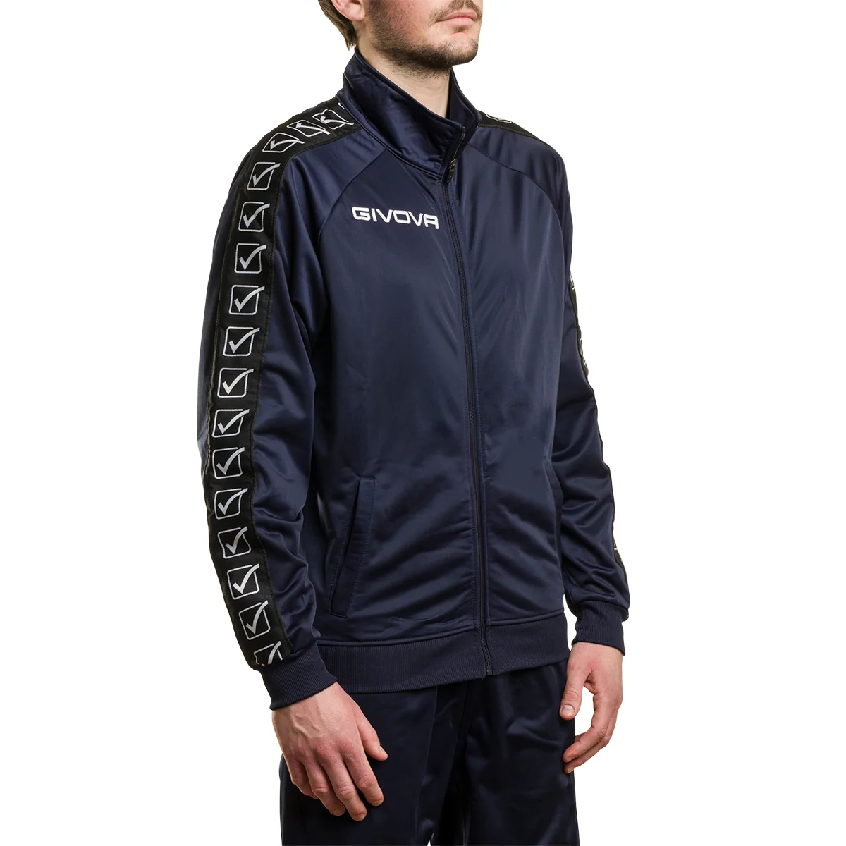 Giacca da tuta in tricot blu da uomo con zip e fettuccia logata Givova
