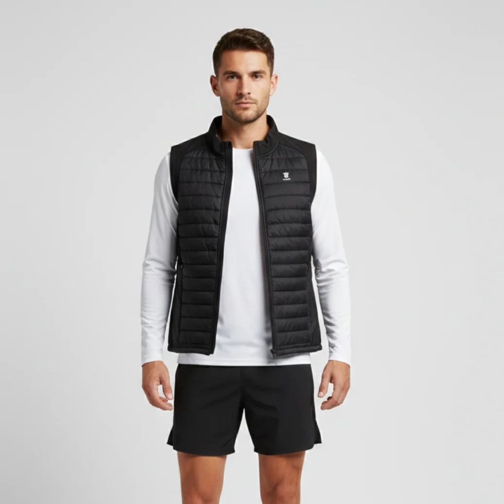 Gilet da running Uomo nero GymRun imbottito con cerniera