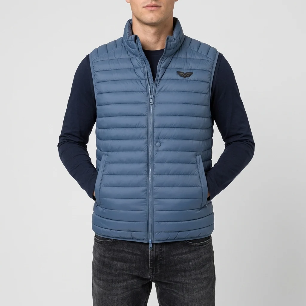 Gilet imbottito trapuntato blu Uomo con zip e collo alto Armata di Mare