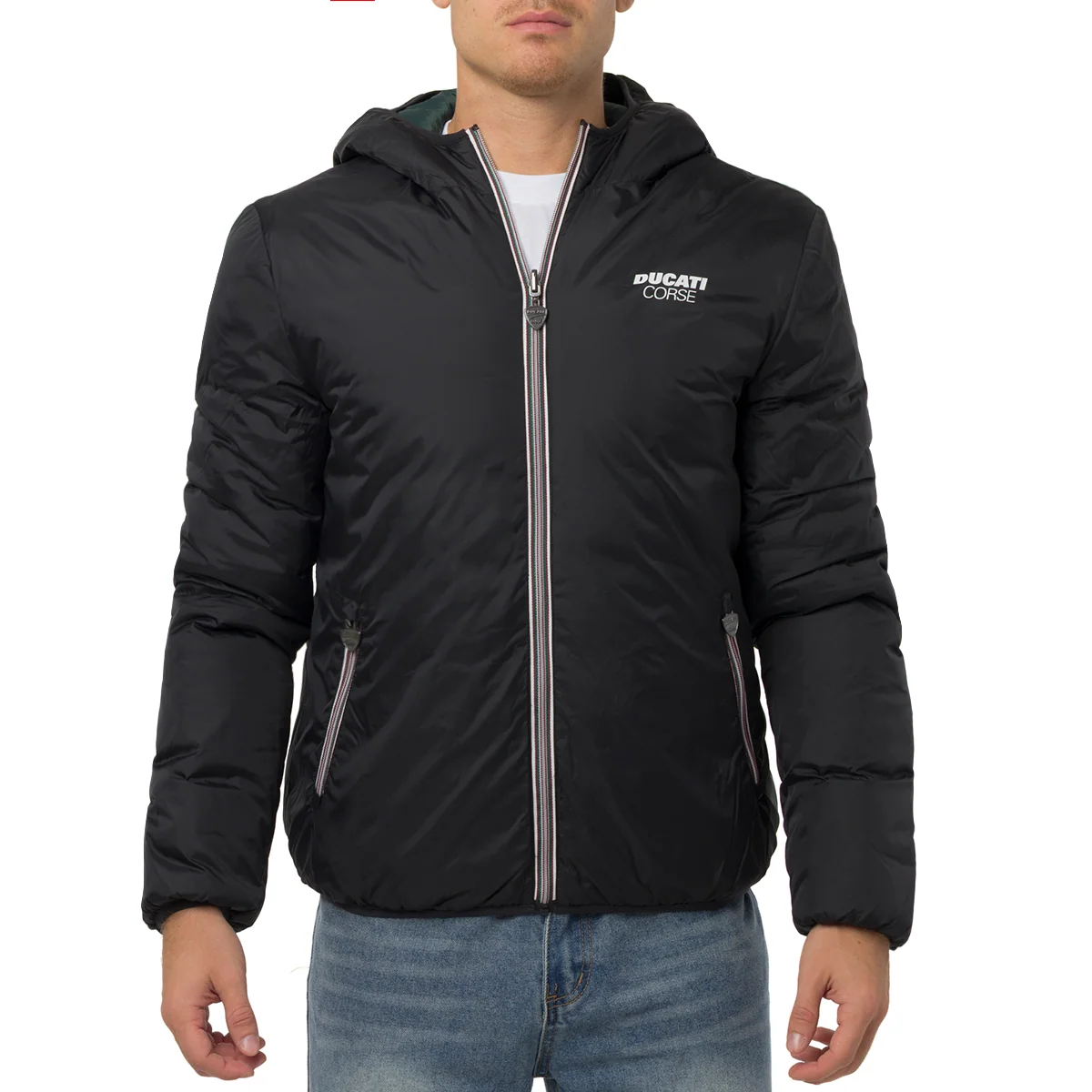 Giubbotto Double-Face Uomo nero e verde con cappuccio Ducati Corse