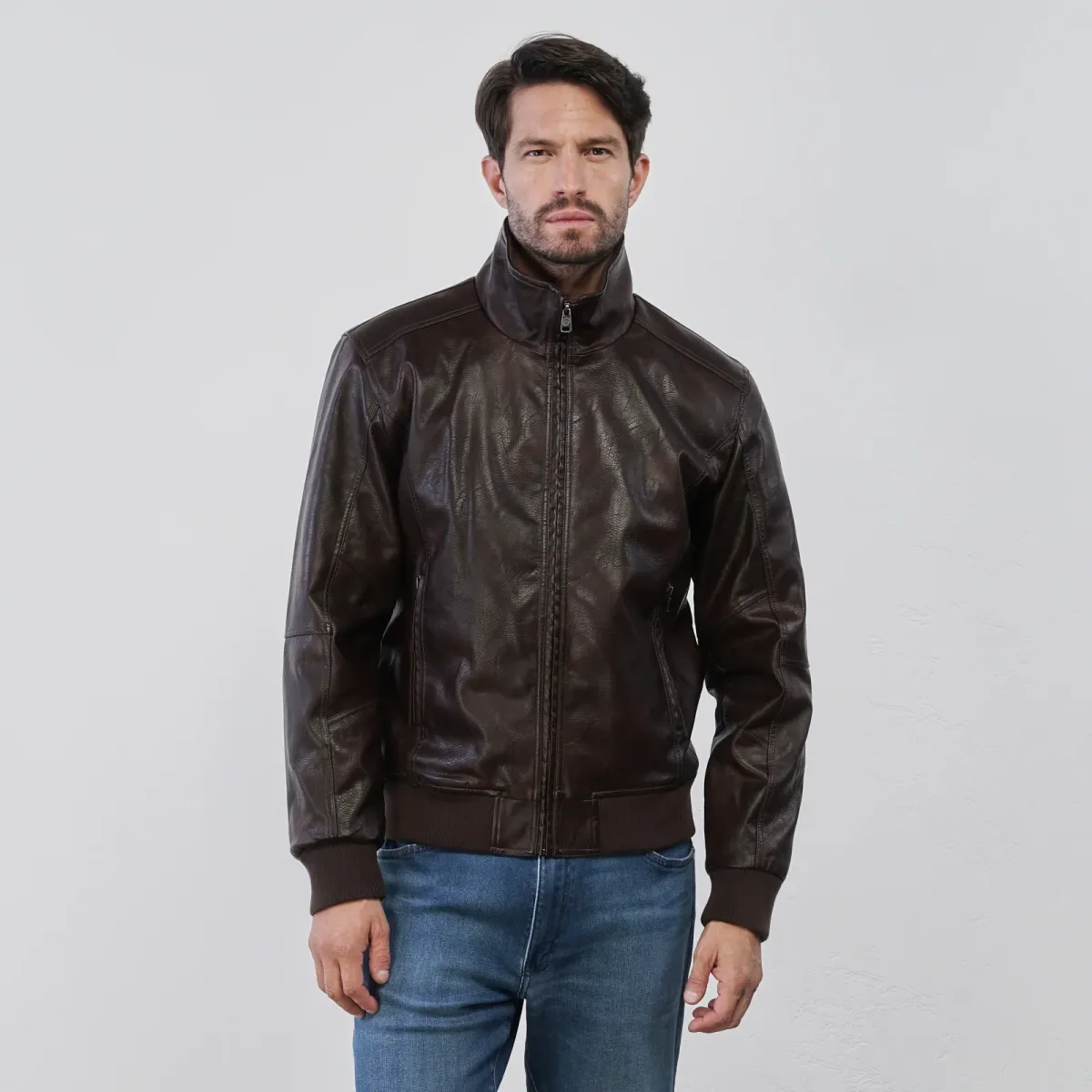 Giubbotto marrone da Uomo in similpelle con zip Statham
