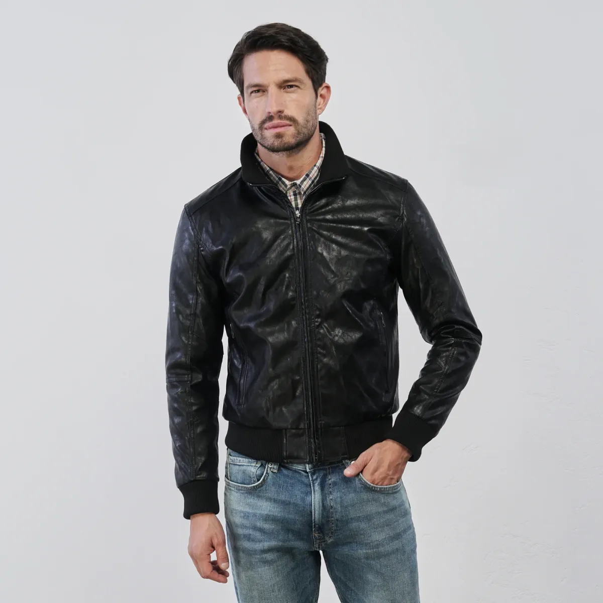 Giubbotto nero da Uomo in similpelle con zip Statham