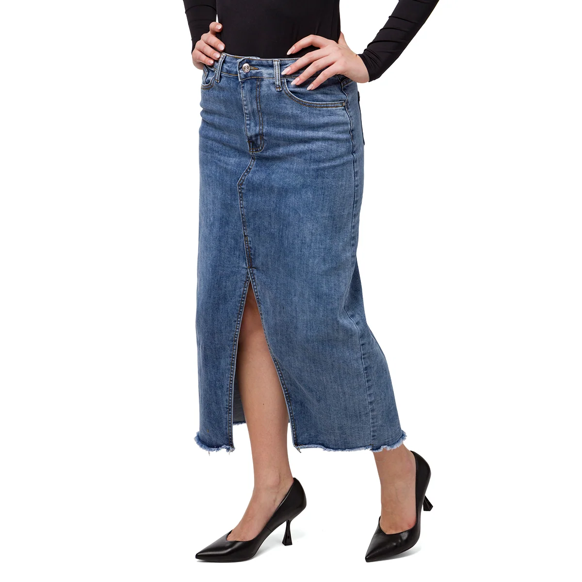Gonna lunga in jeans con spacco frontale da donna Swish Jeans