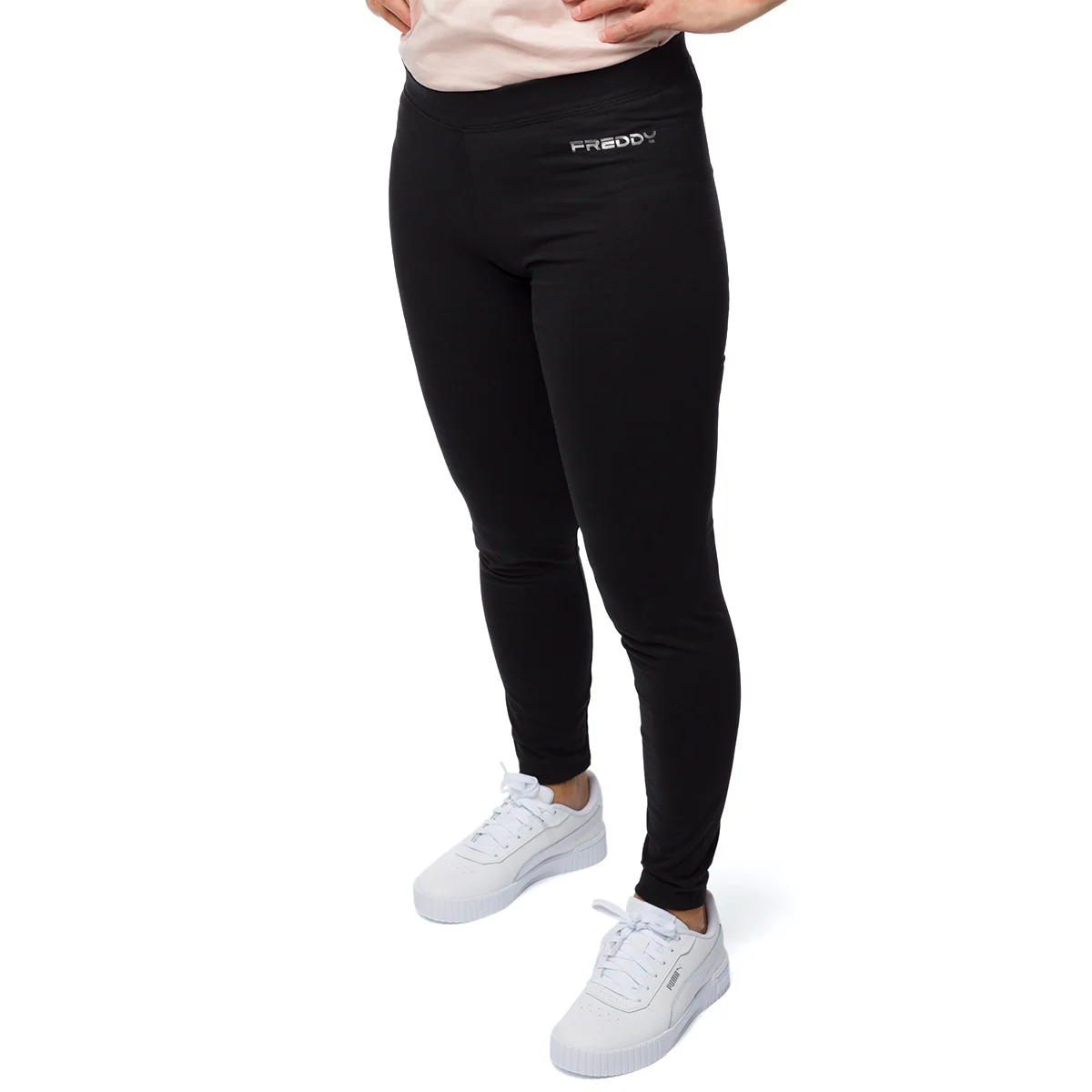 Leggings neri da donna con logo metallizzato Freddy