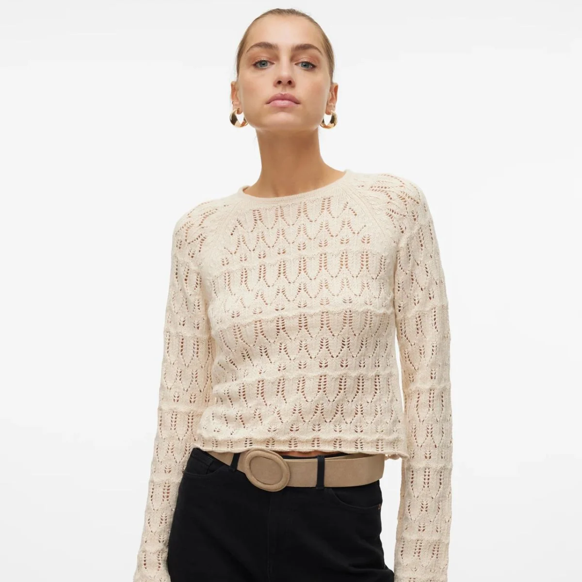 Maglioncino da donna beige con dettagli traforati Vero Moda