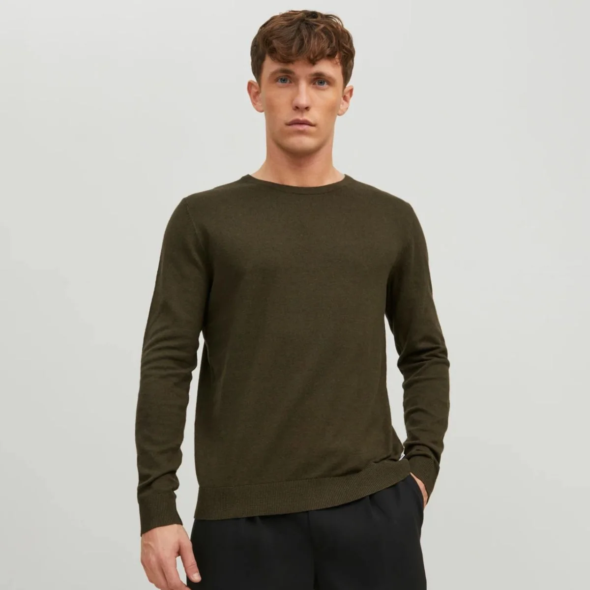 Maglioncino girocollo da uomo verde oliva Jack & Jones