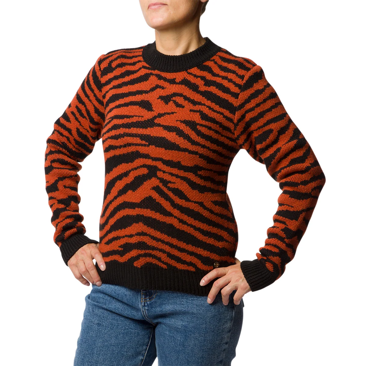 Maglione girocollo arancione e nero zebrato da donna Swish Jeans