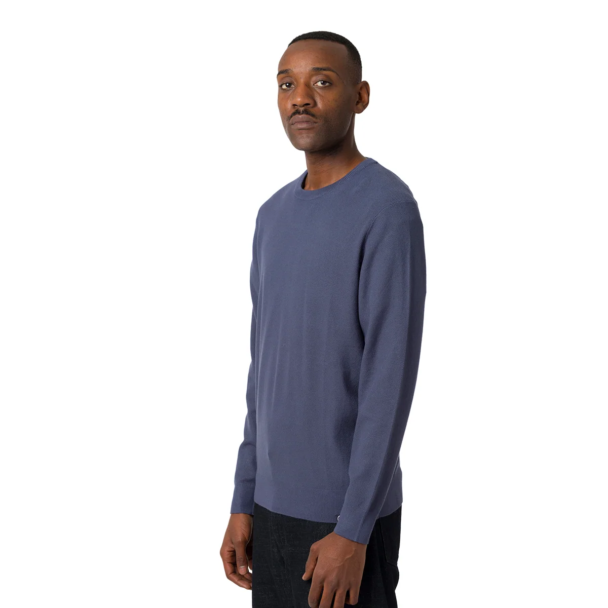 Maglione girocollo da uomo blu denim con tramatura nido d’ape Navy Sail