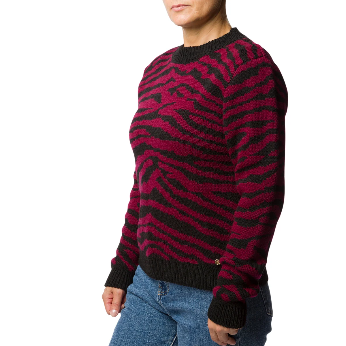 Maglione girocollo rosso e nero zebrato da donna Swish Jeans