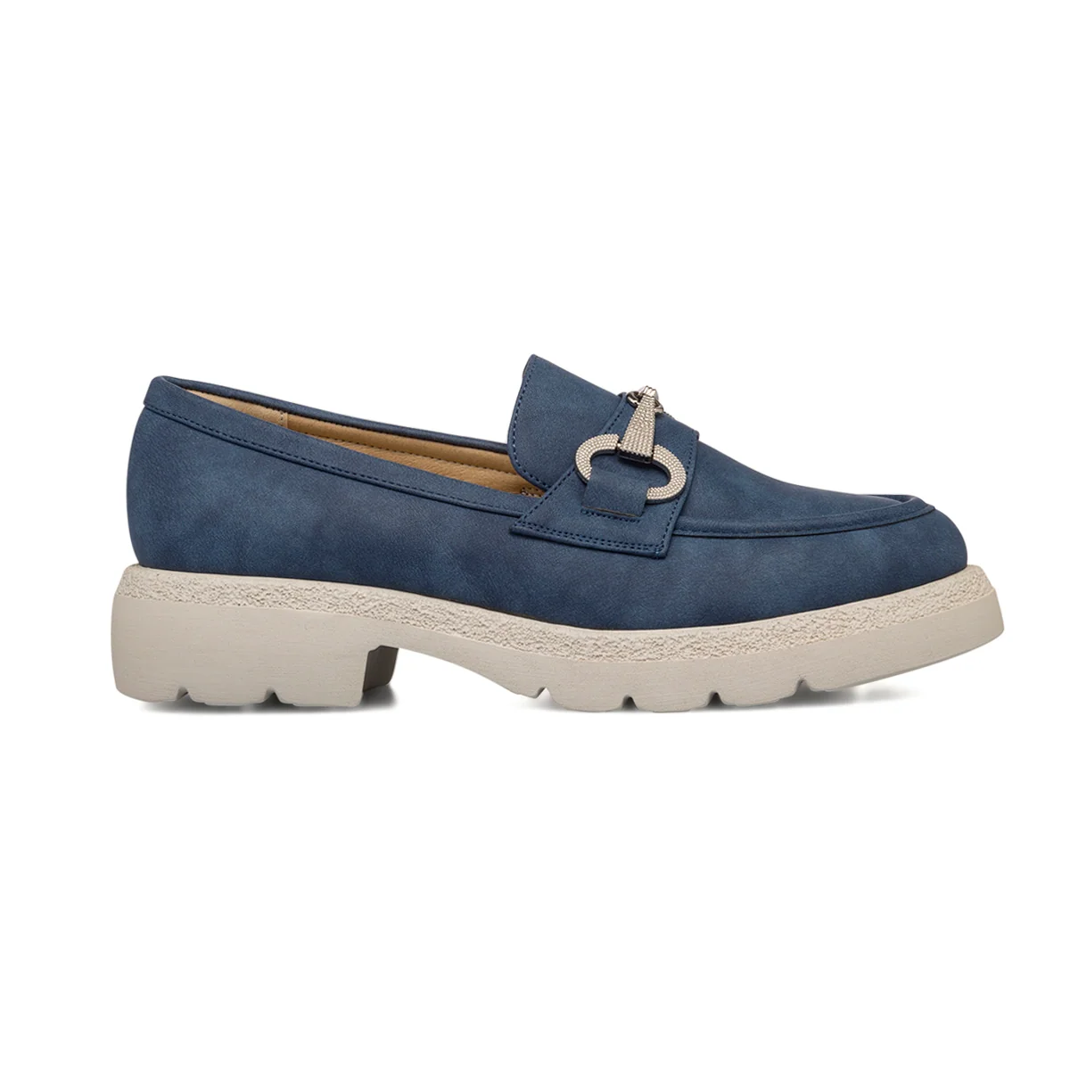 Mocassini chunky blu da donna con morsetto e strass Lora Ferres