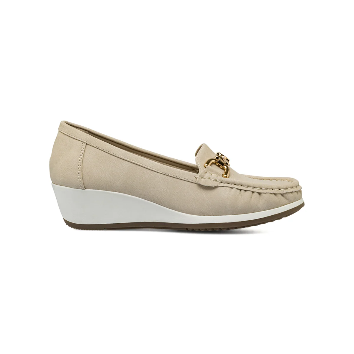 Mocassini comfort beige da Donna con zeppa e morsetto dorato P Soft