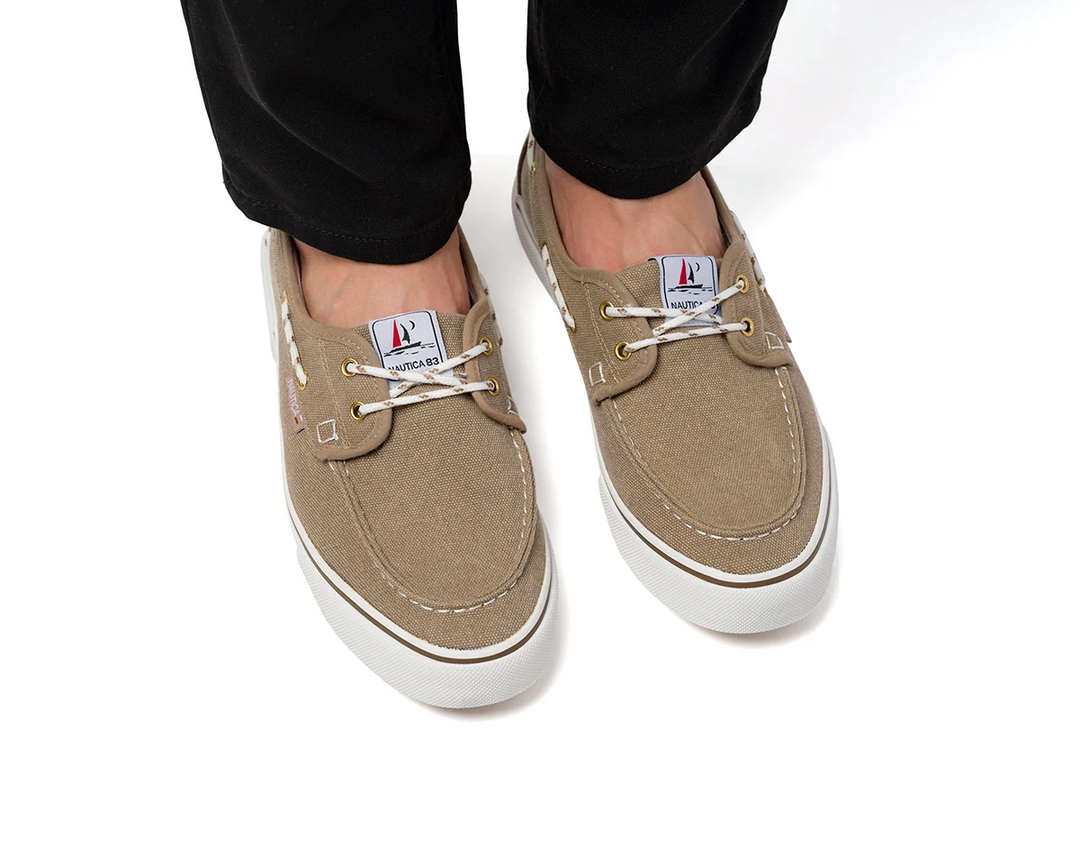 Mocassini da barca beige da uomo con laccetto passante Nautica Jeans