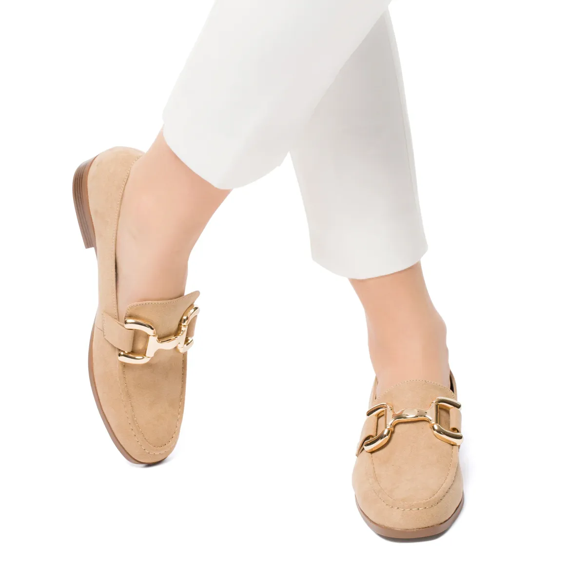 Mocassini taupe in microfibra con morsetto da donna Lora Ferres