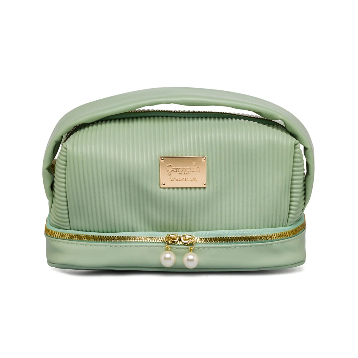 Necessaire bag verde effetto plisse da donna Camomilla Milano