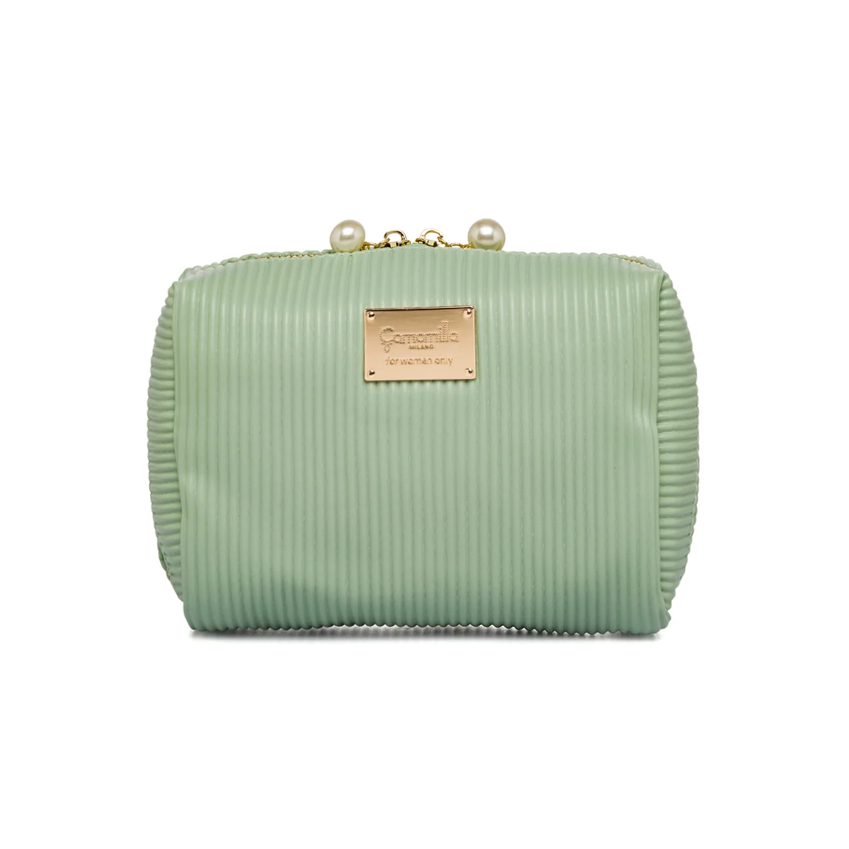 Necessaire M effetto plisse verde da donna Camomilla Milano