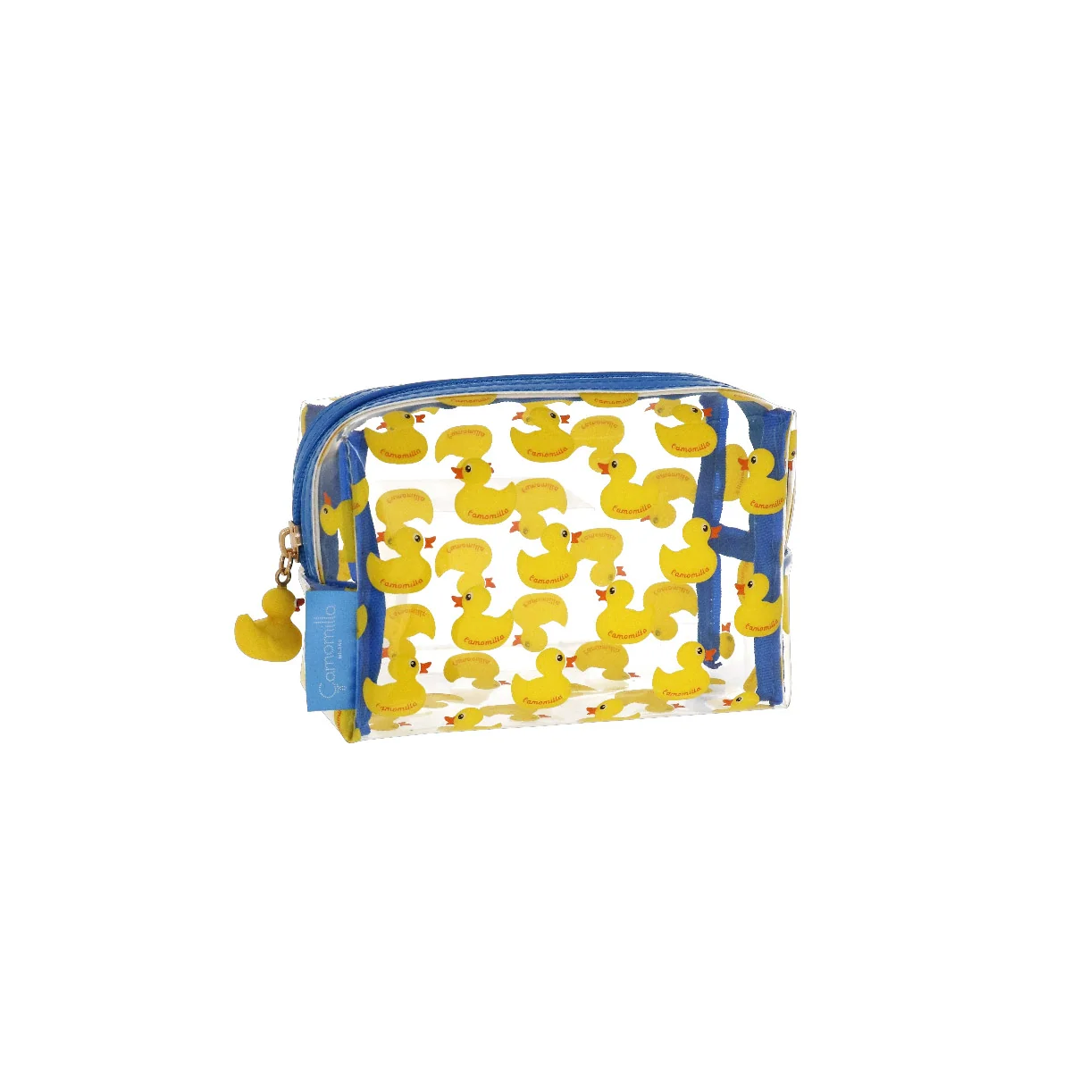 Necessaire trasparente con paperelle gialle da Donna Camomilla Milano