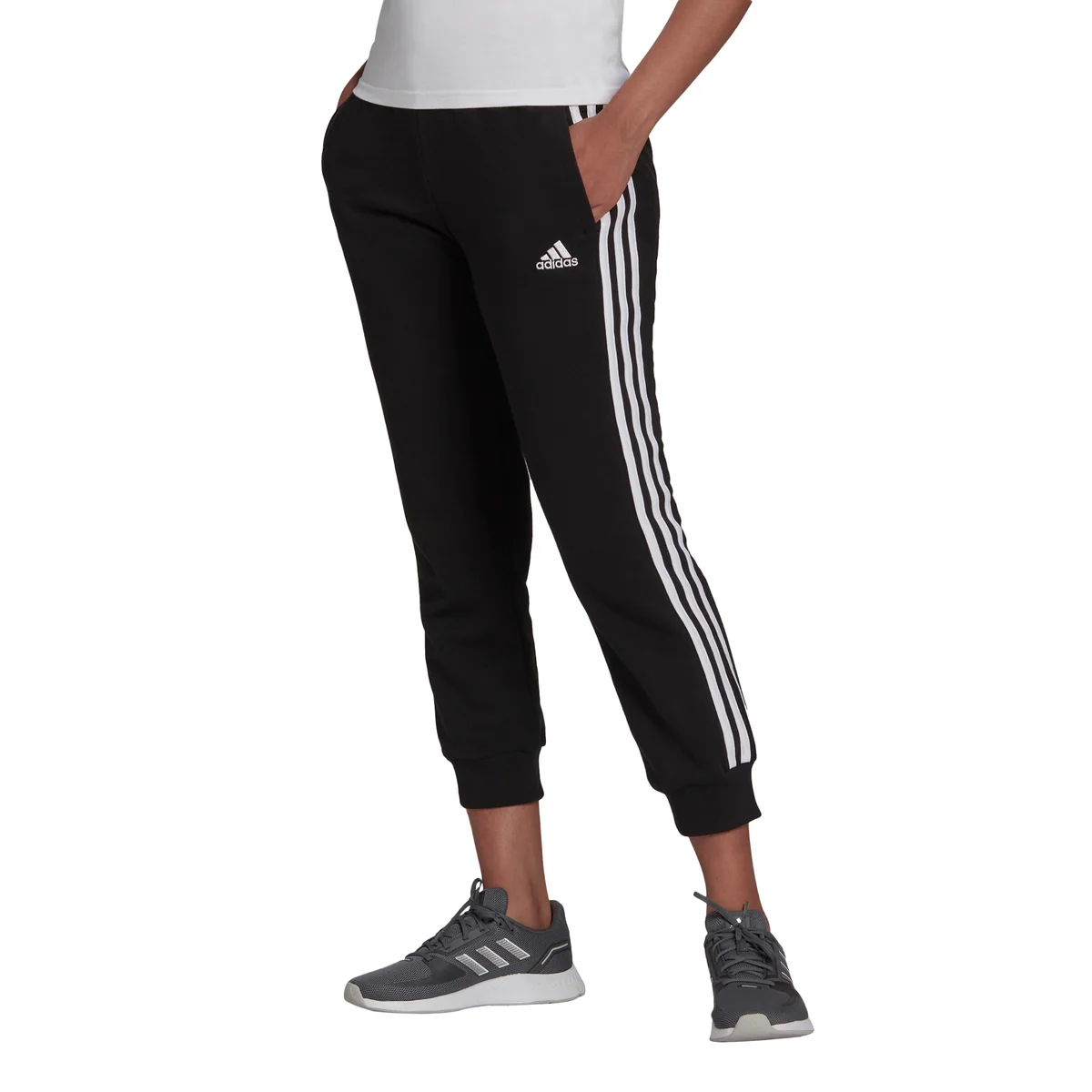 Pantaloni 7/8 neri da donna adidas Essentials Studio Lounge Cuffed 3-Stripes