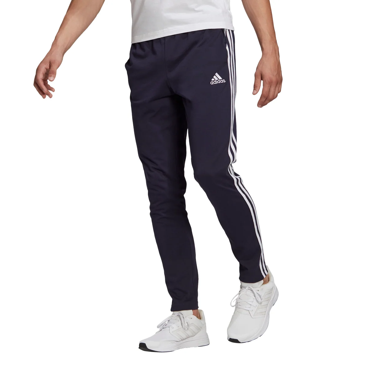 Pantaloni blu adidas Essentials Single Jersey Tapered Open Hem 3-Stripes